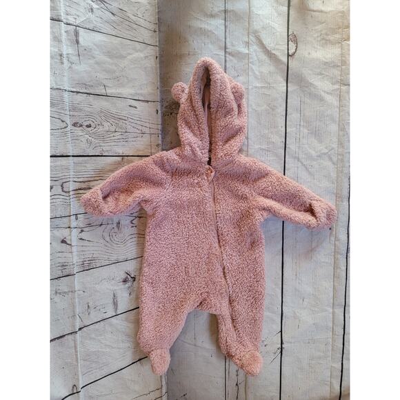 Kids Tales Pink Bear Winter One Piece Baby Jumper Size 3months W Hand Covers - Picture 1 of 9